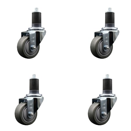 Service Caster 3'' SS Gray Poly Wheel Swivel 1-5/8'' Expanding Stem Caster Set, 4PK SCC-SSEX20S314-PPUB-158-4